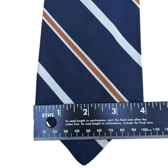 Vintage Brooks Brothers Navy Silk Striped Necktie Blue/Brown/White - Picture 7 of 7